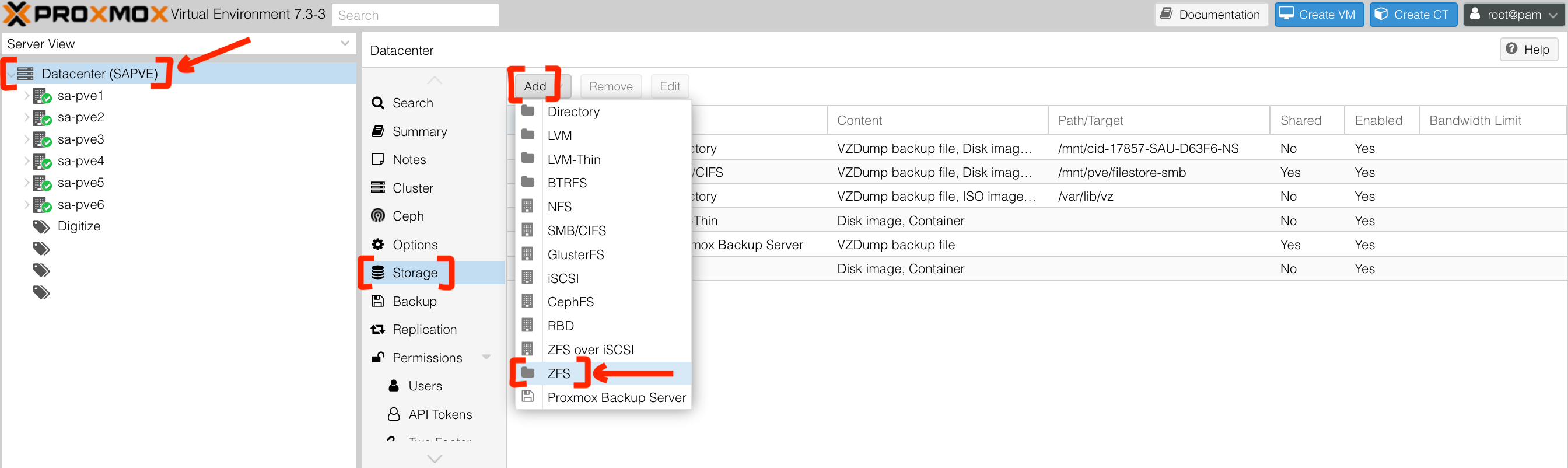 Add ZFS pool to Promxox