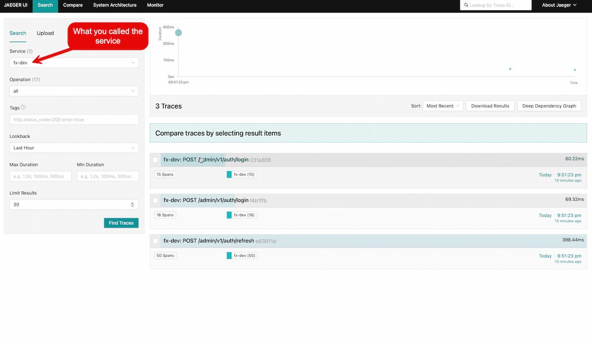 Jaeger web UI dashboard