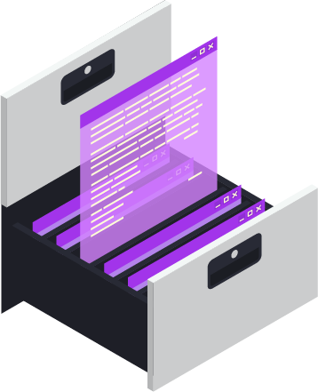 Isometric illustration of a file pulled from an extended drawer of a file cabinet.