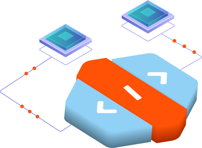 An isometric logo of Digitize connected to two servers or platforms.